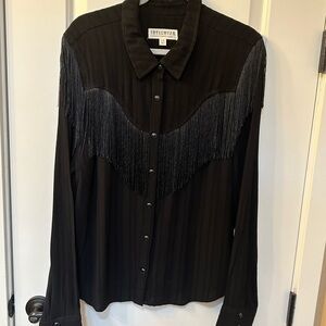 Western Black Button-Up Fringed Shirt New, never worn